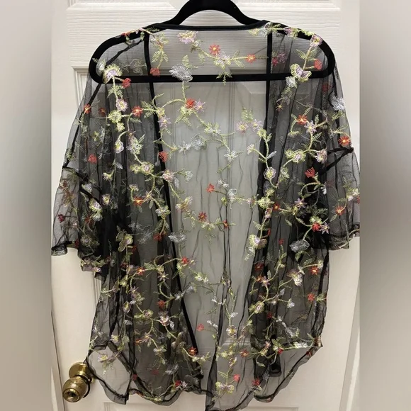 Floral Embroidered Sheer Kimono - Picture 2 of 2